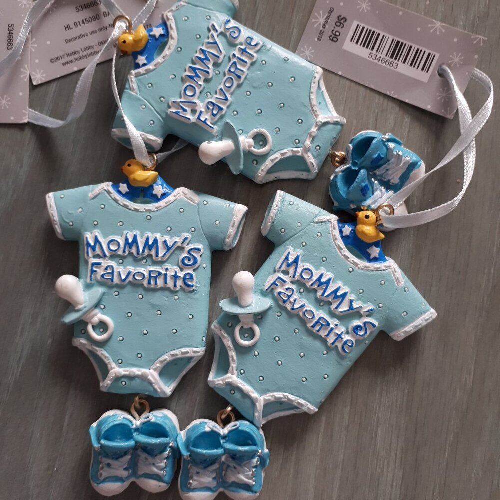 Bundle 3 Christmas Tree Ornaments Mommy's Favorite Baby Blue